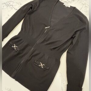 White House Black Market Black Zip-up Cardigan, size Small, EUC!